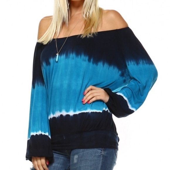 Off shoulder turquoise and navy top - Picture 2 of 5